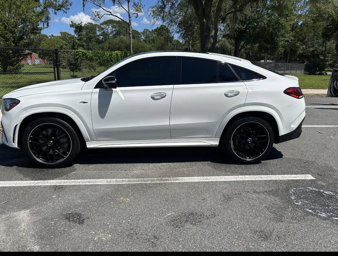 Detailed white Mercedes side exterior